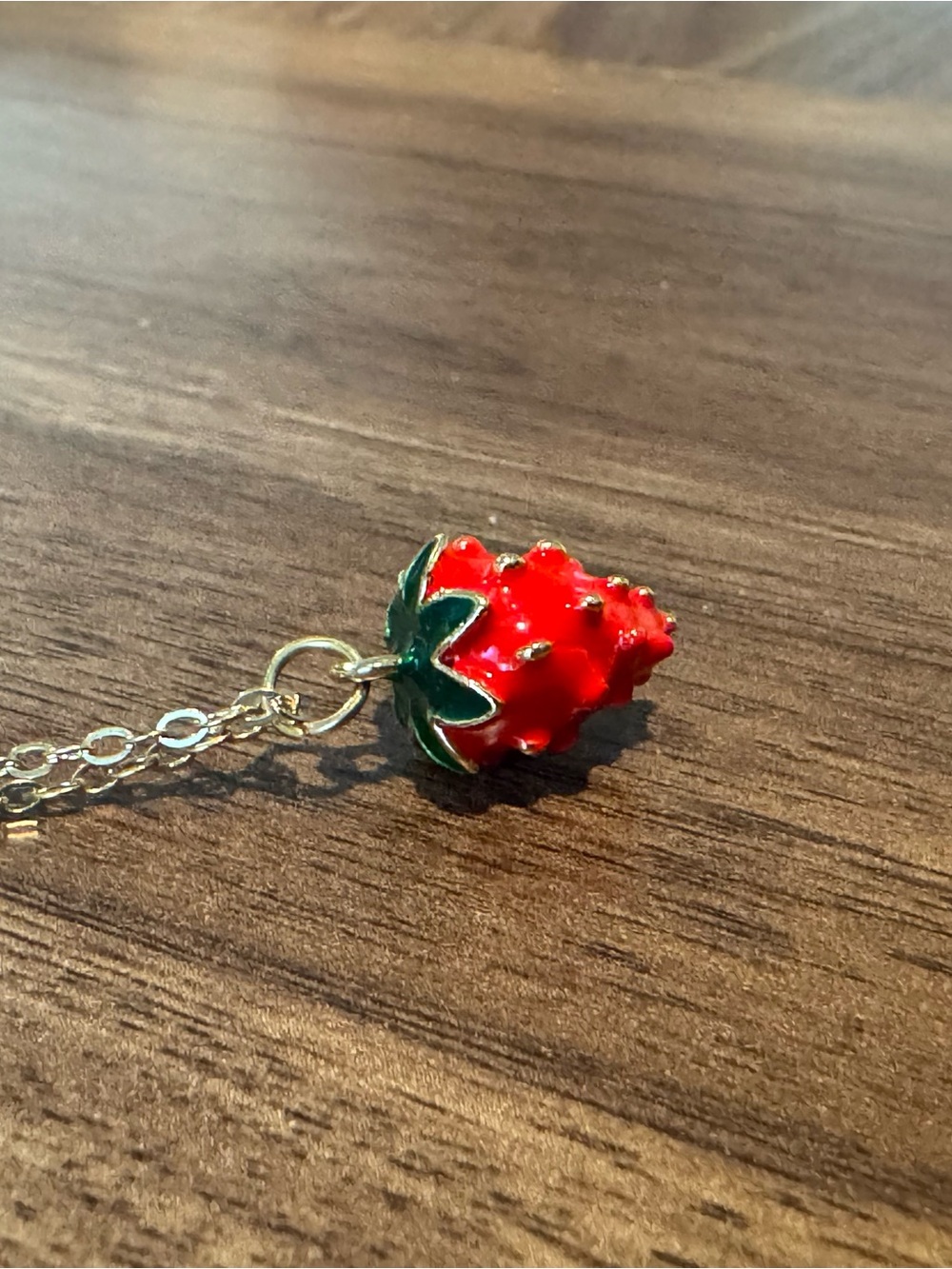 Francesca's Collections Red Strawberry Charm Necklace with Green Leaves